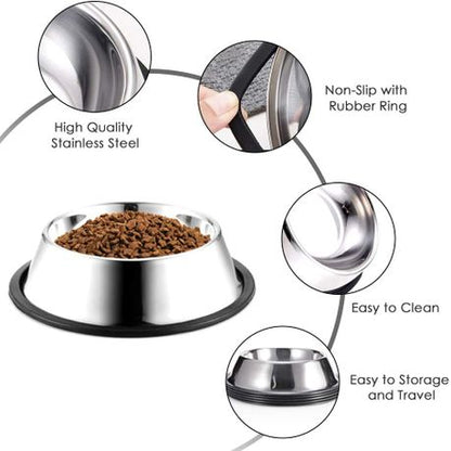 Stainless Steel Dog Bowl with Rubber Base Cat Pet Bowl