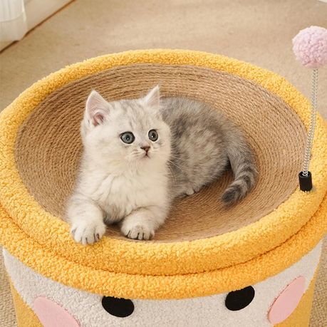 Cat Pet House and Scratch Pad Bowl Interactive Fleece Ball Toy