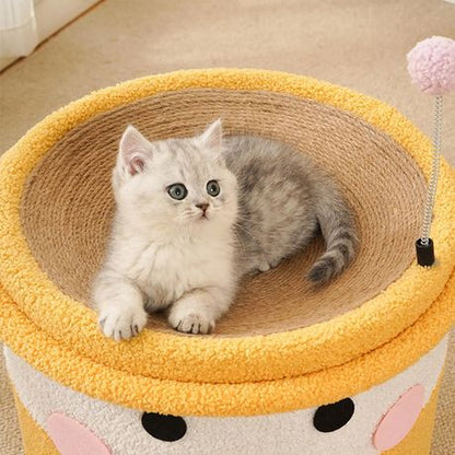 Cat Pet House and Scratch Pad Bowl Interactive Fleece Ball Toy