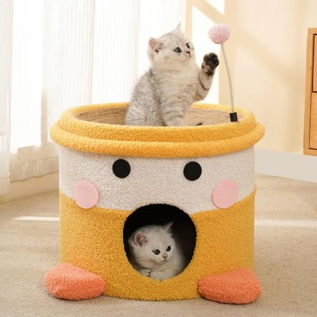 Cat Pet House and Scratch Pad Bowl Interactive Fleece Ball Toy