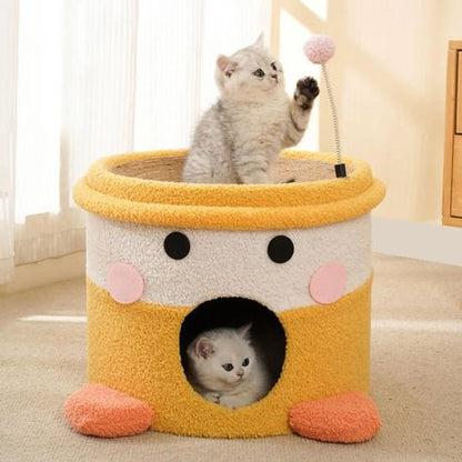 Cat Pet House and Scratch Pad Bowl Interactive Fleece Ball Toy