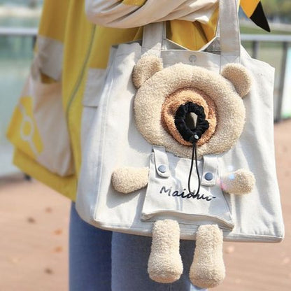 Teddy Bear Tote Carry Bag Small Cat Dog Breathable Canvas