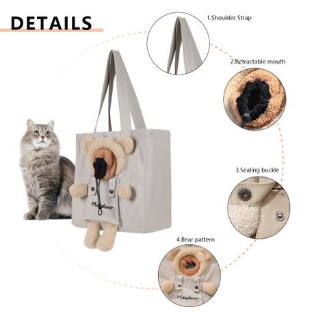 Teddy Bear Tote Carry Bag Small Cat Dog Breathable Canvas