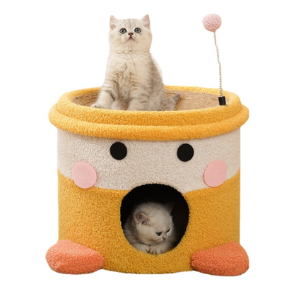 Cat Pet House and Scratch Pad Bowl Interactive Fleece Ball Toy