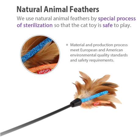 Natural Feather Cat Toy Feather Wand Wire Chaser Wand Teaser