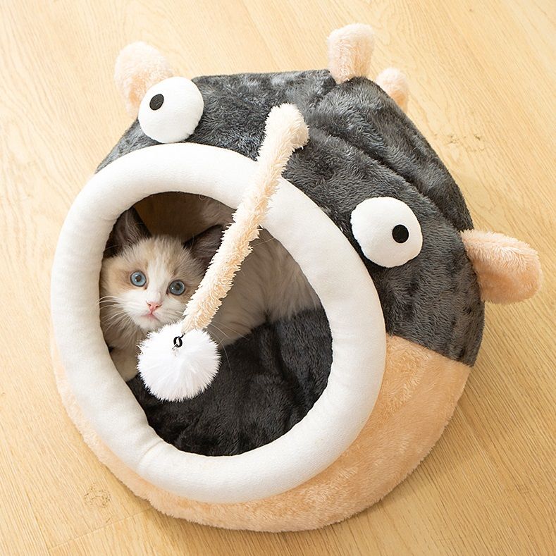 Angler Fish Cat Dog Bed Cave with Removable Cushion
