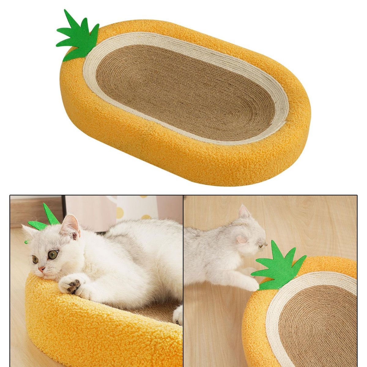 Pineapple Shaped Sisal Cat Scratch Pad and Fleece Pet Bed