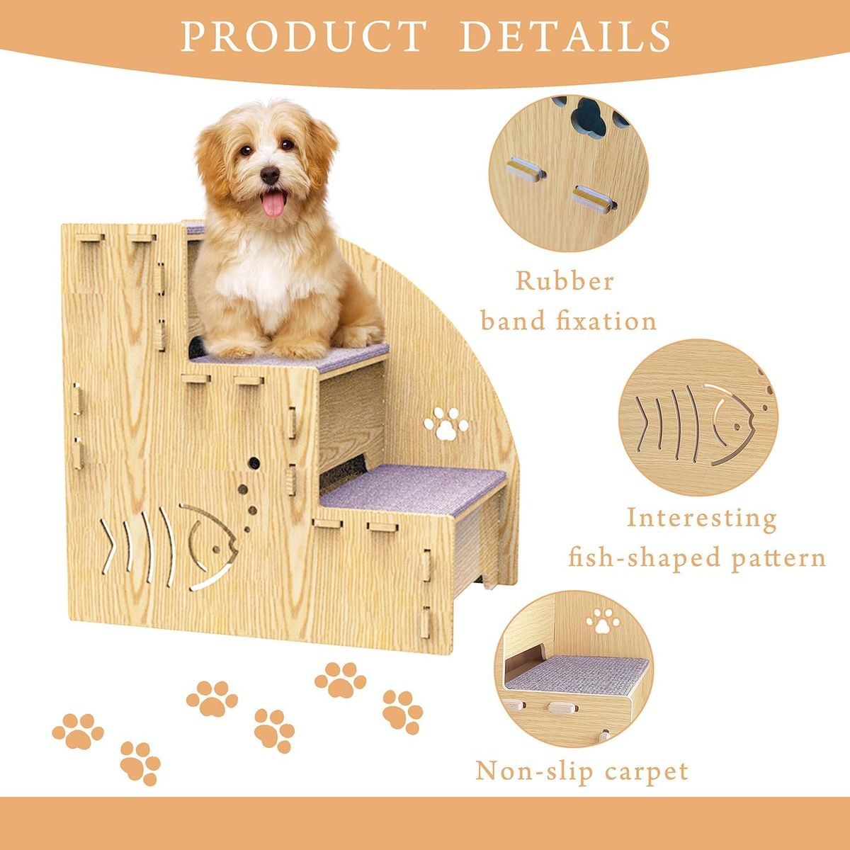 Wooden Cat Dog Pet Support Step Ladder Non Slip