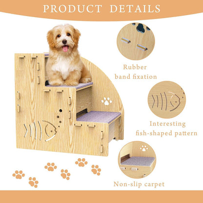 Wooden Cat Dog Pet Support Step Ladder Non Slip
