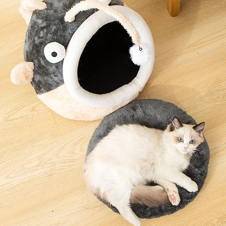 Angler Fish Cat Dog Bed Cave with Removable Cushion