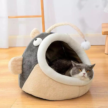 Angler Fish Cat Dog Bed Cave with Removable Cushion