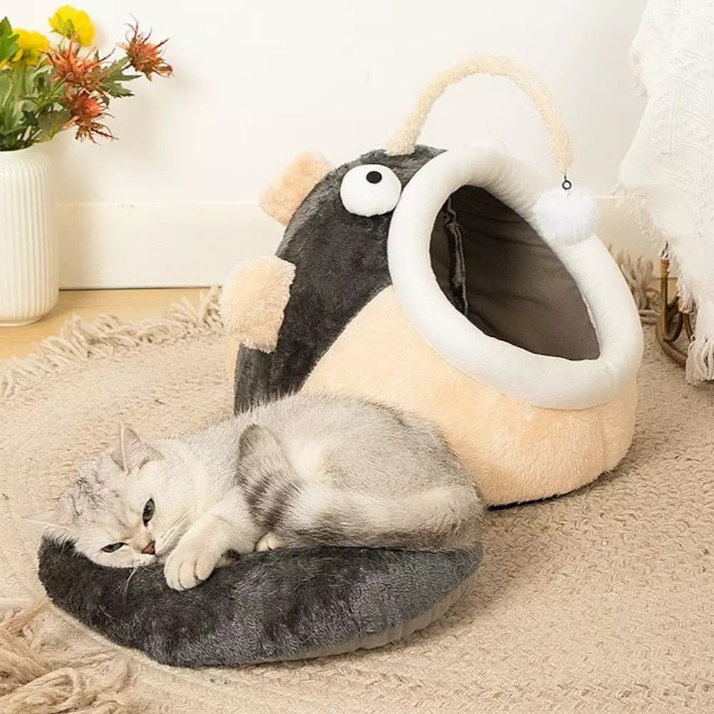 Angler Fish Cat Dog Bed Cave with Removable Cushion