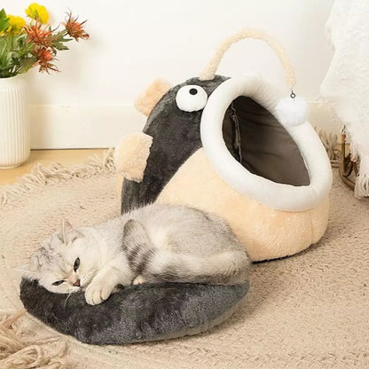 Angler Fish Cat Dog Bed Cave with Removable Cushion