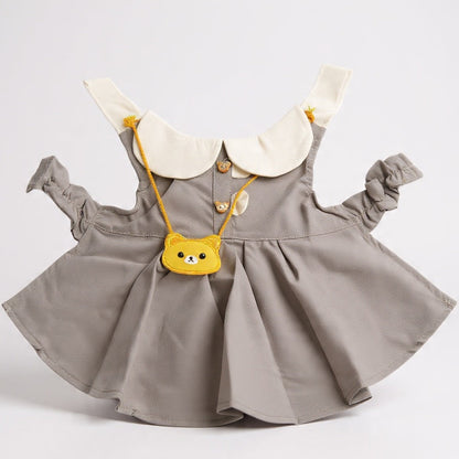 Kawaii Bear Dress for Dogs - Gray Peter Pan Collar with Yellow Bear Bag