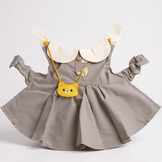 Kawaii Bear Dress for Dogs - Gray Peter Pan Collar with Yellow Bear Bag